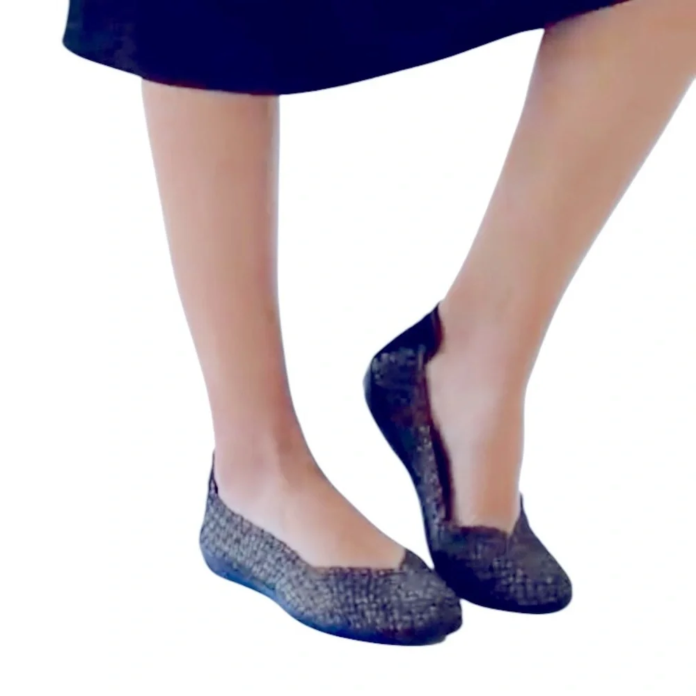 BERNIE MEV Catwalk Ballet Flats Woven Stretch Navy Shimmer Women US 6.5 EU 37